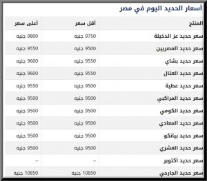 سعر الحديد في مصر اليوم الاثنين