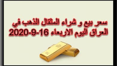 سعر مثقال الذهب في العراق اليوم الاربعاء 16 سبتمبر 2020
