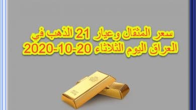 سعر مثقال الذهب وعيار 21 في العراق 20 اكتوبر 2020